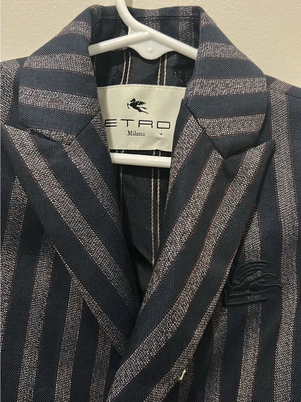 Etro Navy and Silver Striped Double-Breasted Blazer